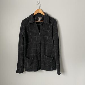 Dean & White Women's Gray 100% Lambswool Sweater Cardigan Cream Lines Size Small